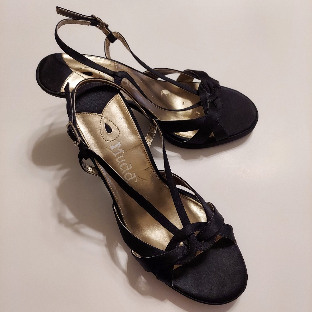 Mudd black satin adjustable slingback heels 9M